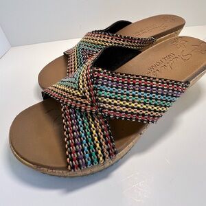 NWT Skechers Multicolored Wedge Sandals with Cross-Strap Design